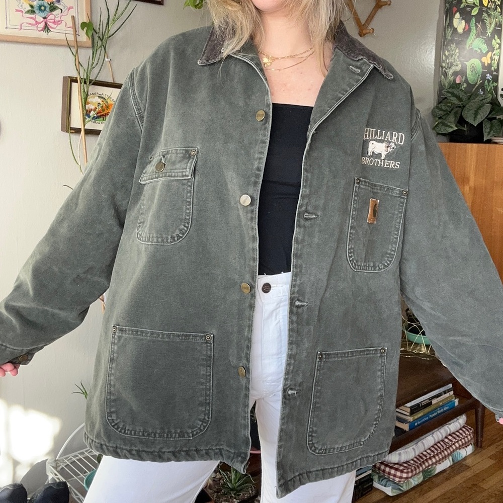 Vintage green denim blanket lined carhartt chore coat